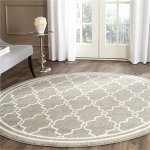 Pemberly Row Polypropylene Dark Grey Indoor Outdoor Rug - Round 7'