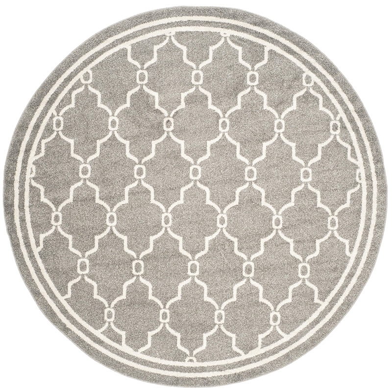 Pemberly Row Polypropylene Dark Grey Indoor Outdoor Rug - Round 7'