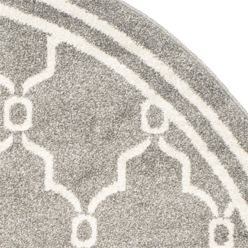 Pemberly Row Polypropylene Dark Grey Indoor Outdoor Rug - Round 7'