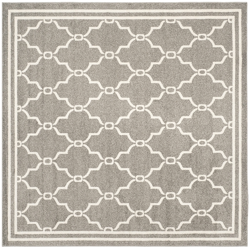 Pemberly Row Polypropylene Dark Grey Indoor Outdoor Rug - Square 7'