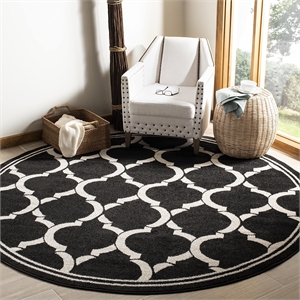 Pemberly Row Polypropylene Anthracite Indoor Outdoor Rug - Round 7'