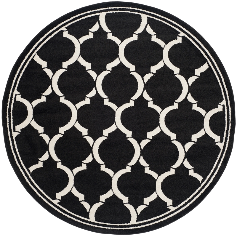 Pemberly Row Polypropylene Anthracite Indoor Outdoor Rug - Round 7'