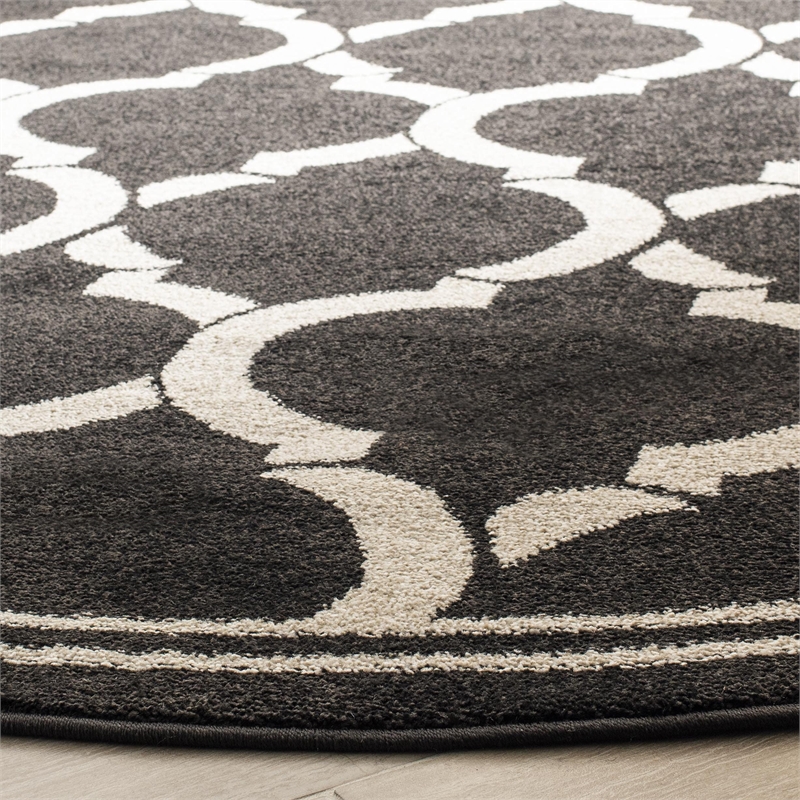 Pemberly Row Polypropylene Anthracite Indoor Outdoor Rug - Round 7'