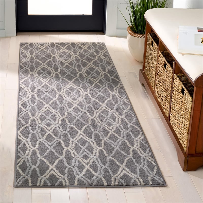 Pemberly Row Polypropylene Grey Indoor Outdoor Rug - Runner 2'3