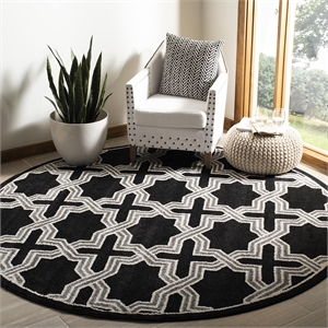 Pemberly Row Polypropylene Anthracite Indoor Outdoor Rug - Round 7'