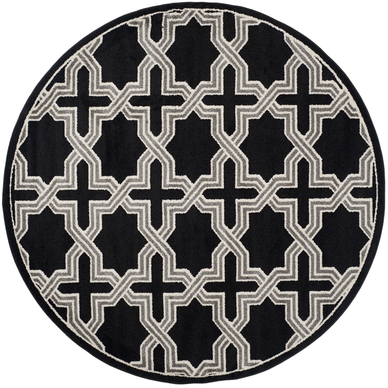 Pemberly Row Polypropylene Anthracite Indoor Outdoor Rug - Round 7'