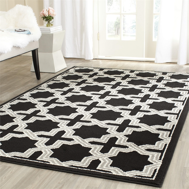 Pemberly Row Polypropylene Anthracite Indoor Outdoor Rug - Square 7'