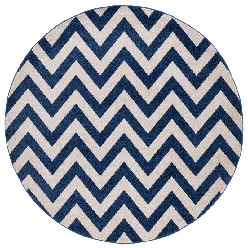Pemberly Row Polypropylene Navy Indoor Outdoor Rug - Round 7'