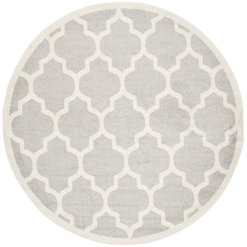 Pemberly Row Polypropylene Light Grey Indoor Outdoor Rug - Round 9'