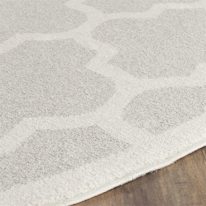 Pemberly Row Polypropylene Light Grey Indoor Outdoor Rug - Round 9'