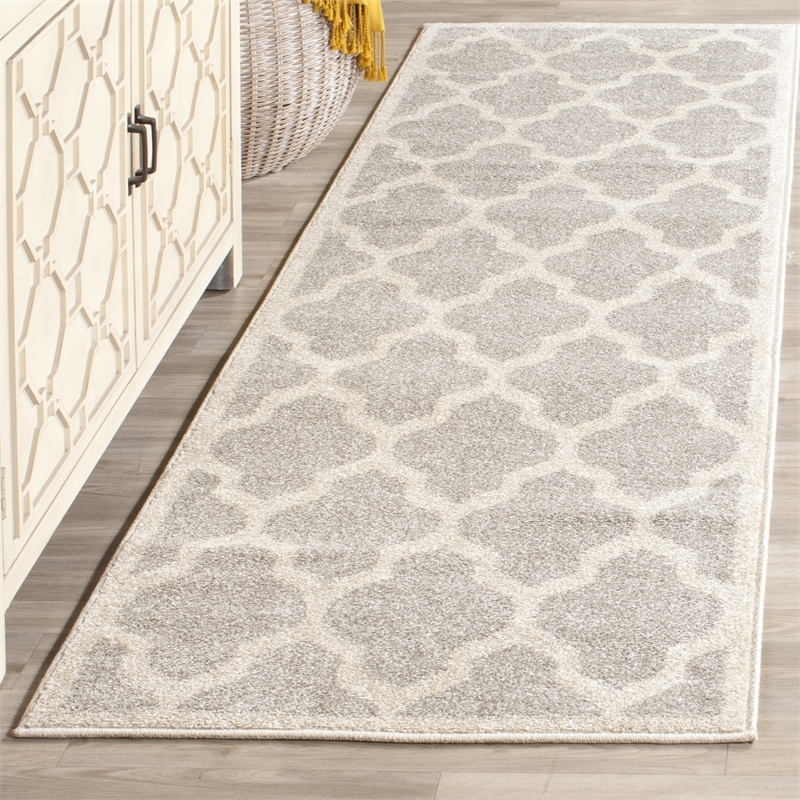 Pemberly Row Polypropylene Light Grey Indoor Outdoor Rug - Runner 2'3