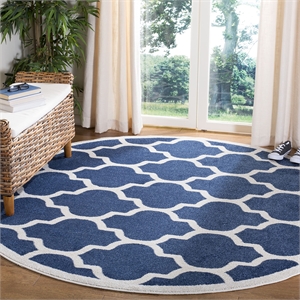 Pemberly Row Polypropylene Navy Indoor Outdoor Rug - Round 7'