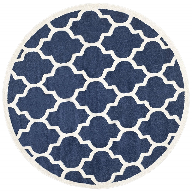 Pemberly Row Polypropylene Navy Indoor Outdoor Rug - Round 7'