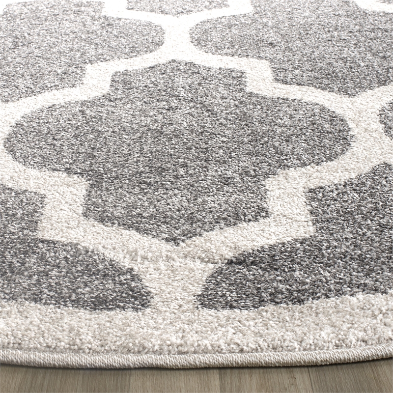 Pemberly Row Polypropylene Dark Grey Indoor Outdoor Rug - Round 9'
