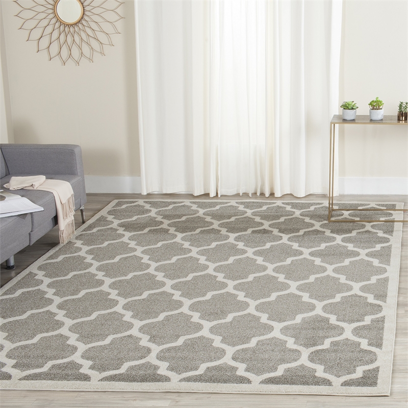 Pemberly Row Polypropylene Dark Grey Indoor Outdoor Rug - Square 7'