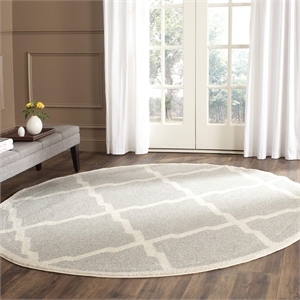 Pemberly Row Polypropylene Light Grey Indoor Outdoor Rug - Round 7'