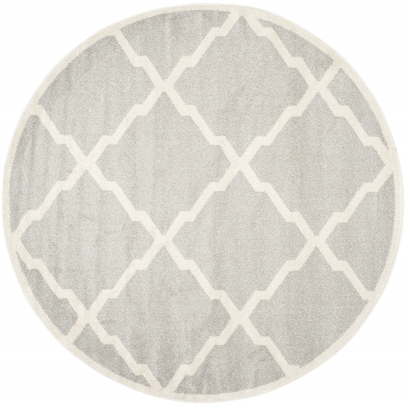 Pemberly Row Polypropylene Light Grey Indoor Outdoor Rug - Round 7'