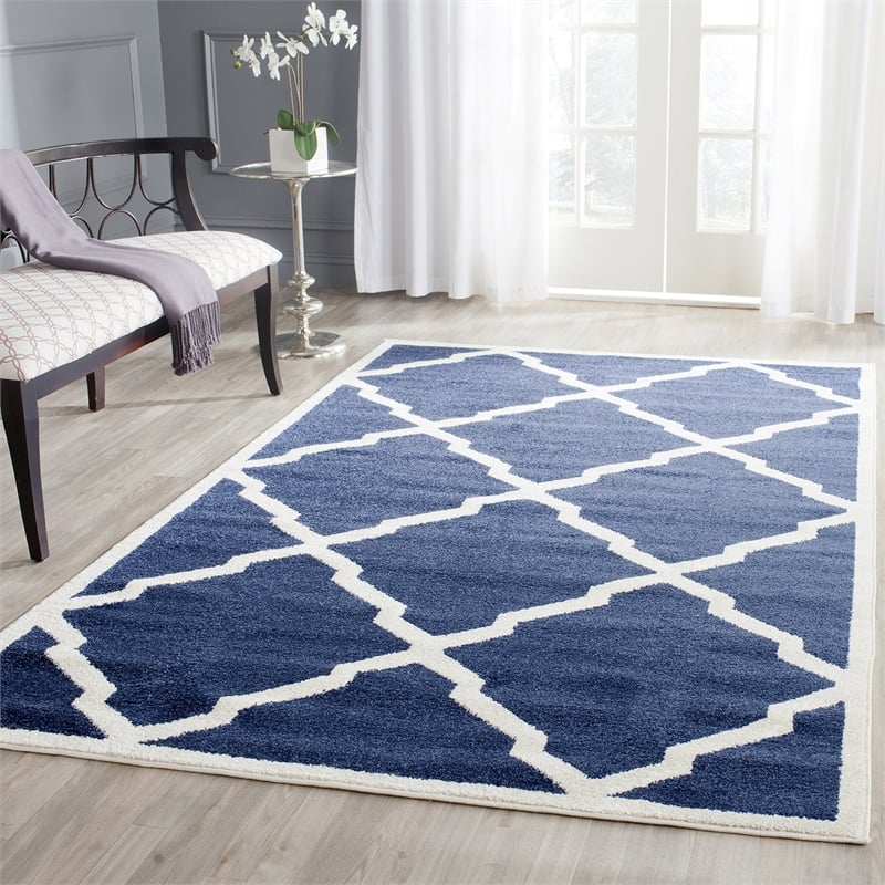 Pemberly Row Polypropylene Navy Indoor Outdoor Rug - 4' x 6'