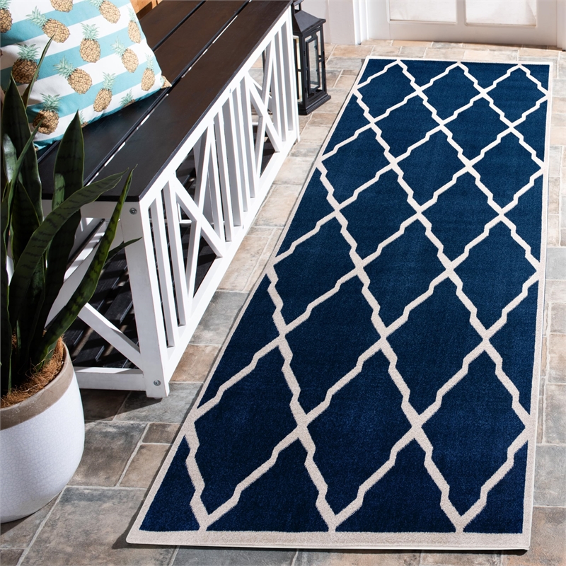 Pemberly Row Polypropylene Navy Indoor Outdoor Rug - 9' x 12'