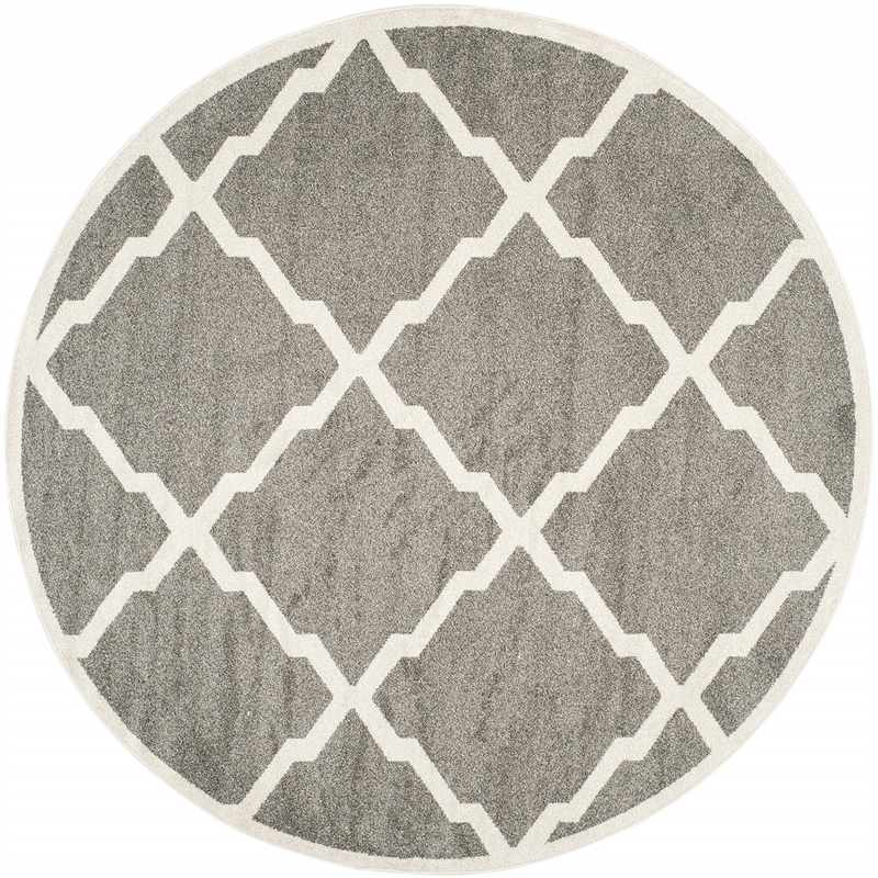 Pemberly Row Polypropylene Dark Grey Indoor Outdoor Rug - Round 7'