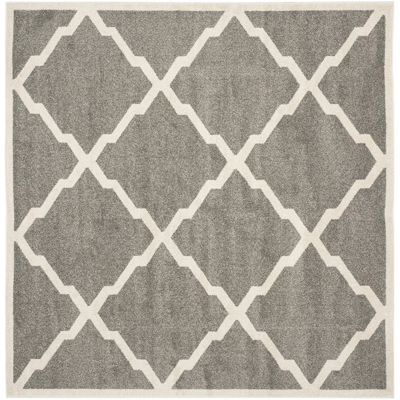 Pemberly Row Polypropylene Dark Grey Indoor Outdoor Rug - Square 7'