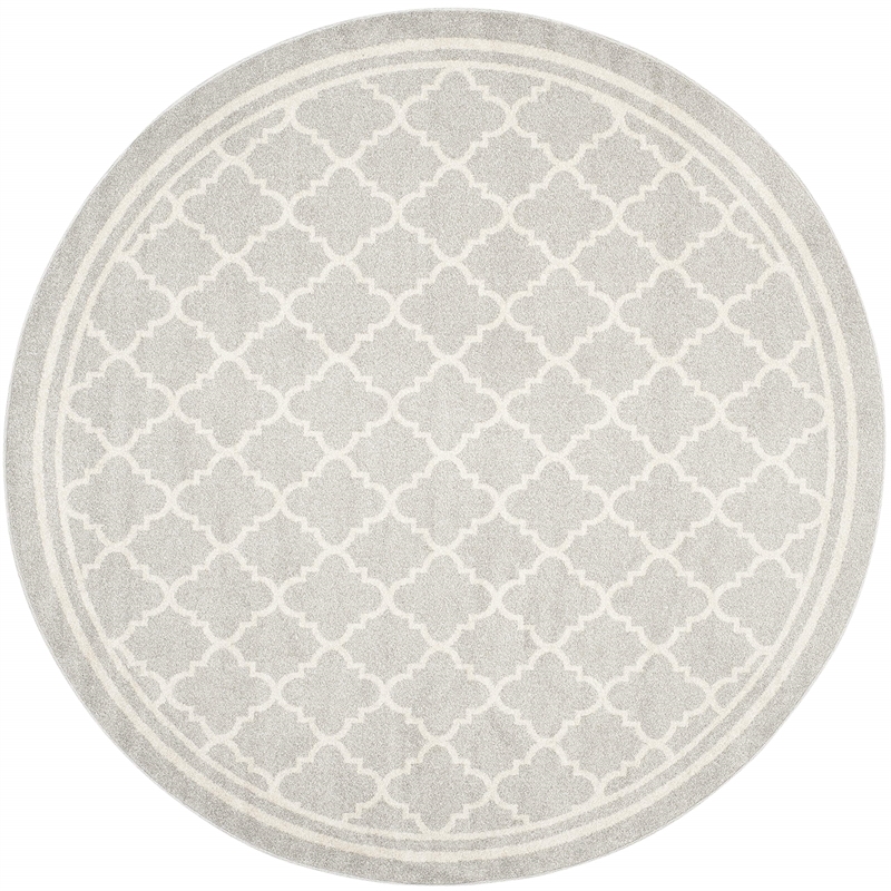 Pemberly Row Polypropylene Light Grey Indoor Outdoor Rug - Round 7'