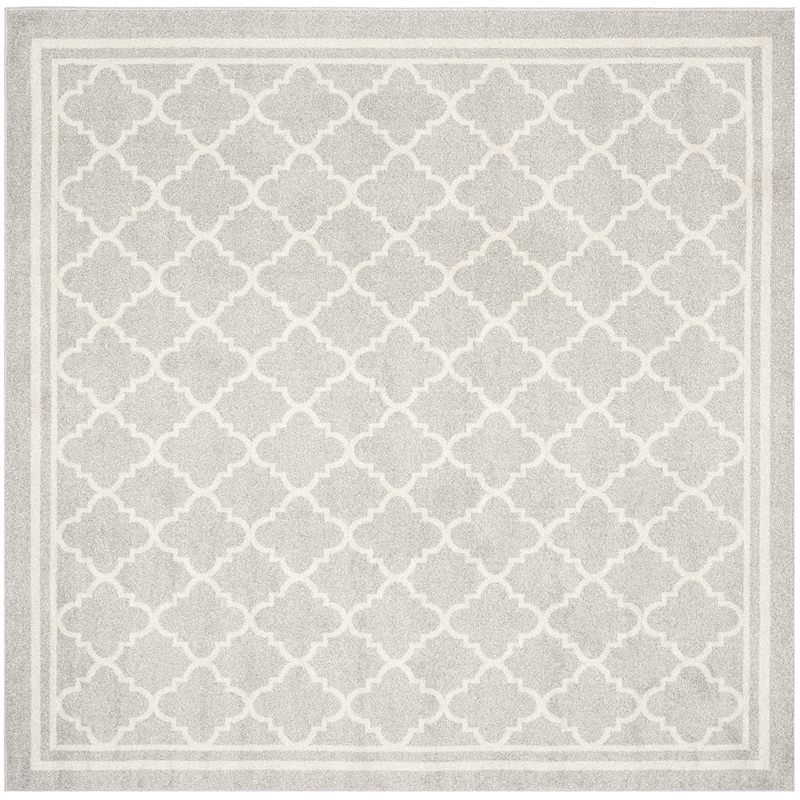 Pemberly Row Polypropylene Light Grey Indoor Outdoor Rug - Square 7'