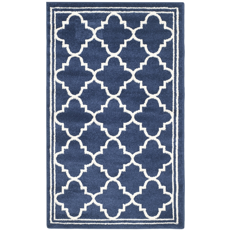 Pemberly Row Polypropylene Navy Indoor Outdoor Rug - 3' x 5'