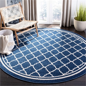 Pemberly Row Polypropylene Navy Indoor Outdoor Rug - Round 7'