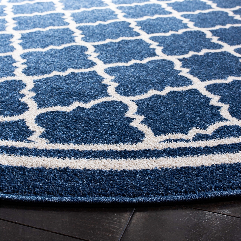 Pemberly Row Polypropylene Navy Indoor Outdoor Rug - Round 7'