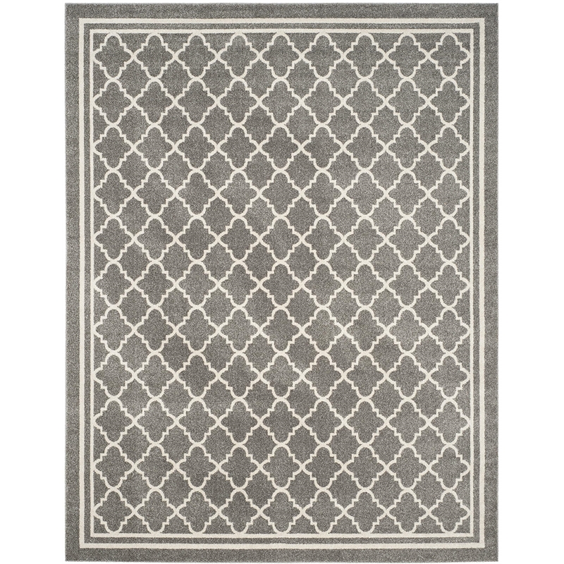 Pemberly Row Polypropylene Dark Grey Indoor Outdoor Rug - 9' x 12'