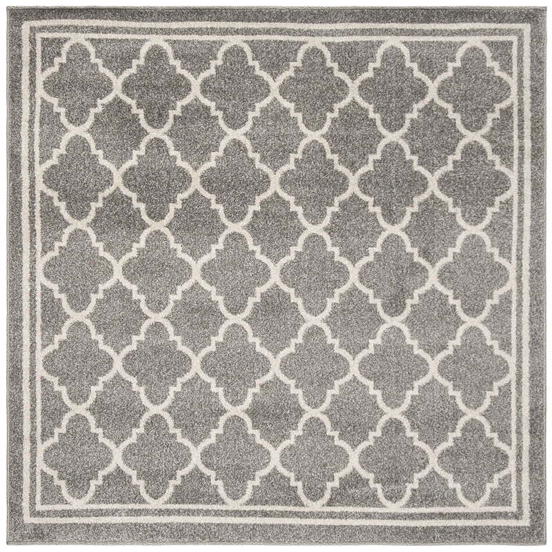 Pemberly Row Polypropylene Dark Grey Indoor Outdoor Rug - Square 7'