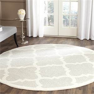 Pemberly Row Polypropylene Light Grey Indoor Outdoor Rug - Round 5'