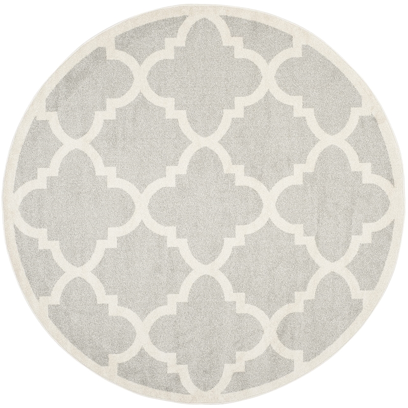 Pemberly Row Polypropylene Light Grey Indoor Outdoor Rug - Round 5'