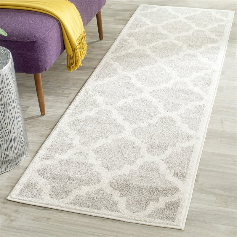 Pemberly Row Polypropylene Light Grey Indoor Outdoor Rug - Runner 2'3