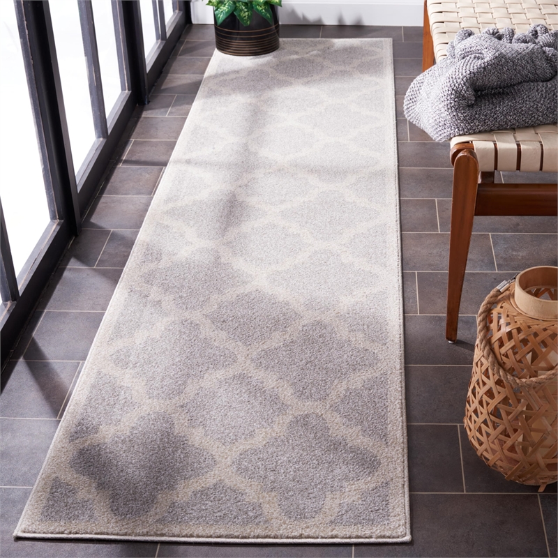 Pemberly Row Polypropylene Light Grey Indoor Outdoor Rug - Runner 2'3