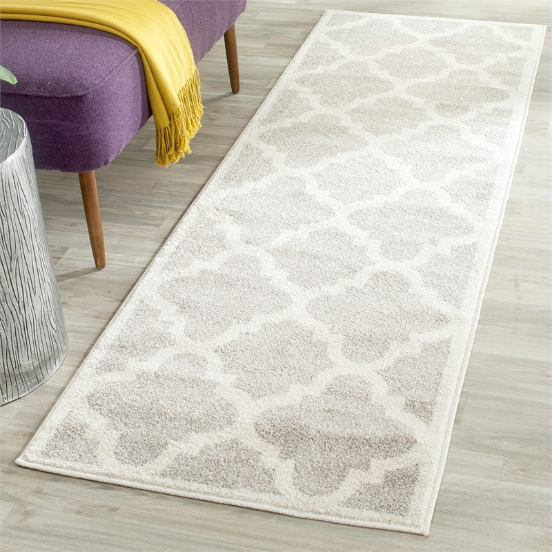 Pemberly Row Polypropylene Light Grey Indoor Outdoor Rug - Runner 2'3