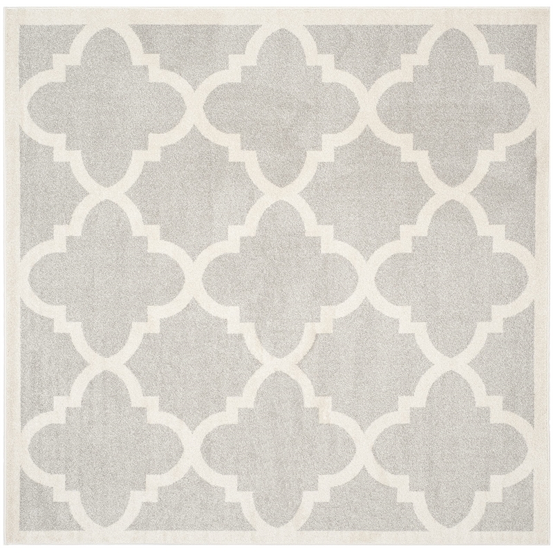 Pemberly Row Polypropylene Light Grey Indoor Outdoor Rug - Square 7'
