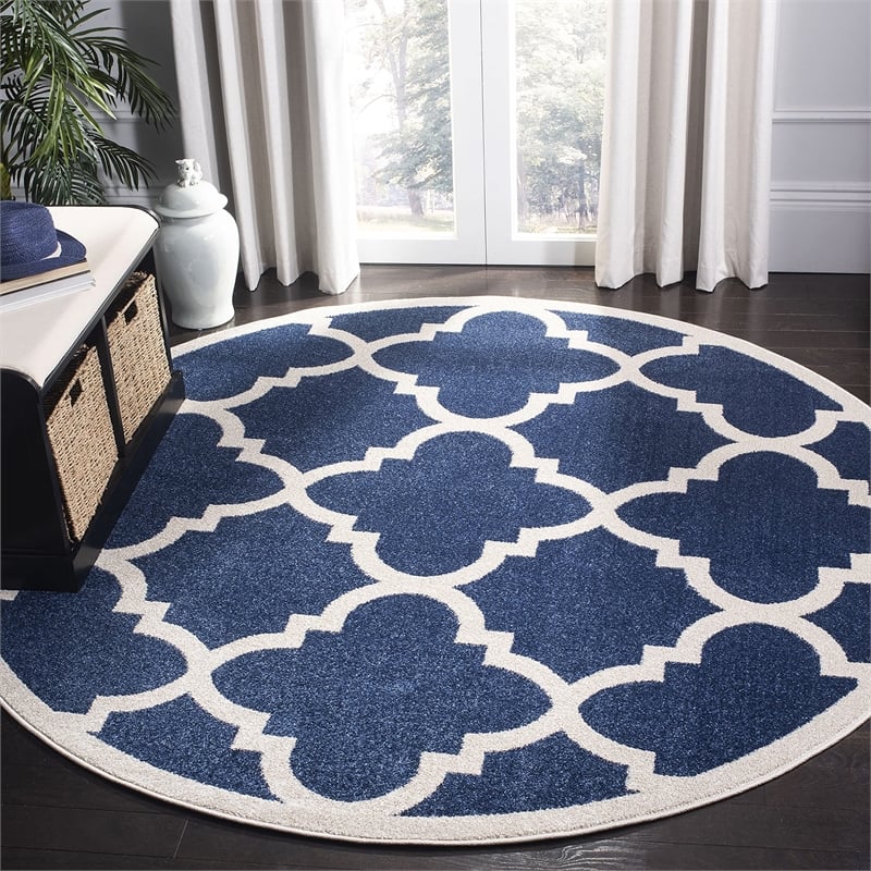 Pemberly Row Polypropylene Navy Indoor Outdoor Rug - Round 7'