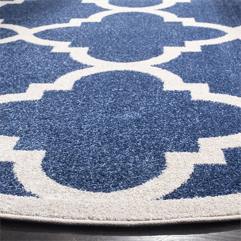 Pemberly Row Polypropylene Navy Indoor Outdoor Rug - Round 7'