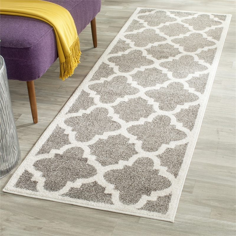 Pemberly Row Polypropylene Dark Grey Indoor Outdoor Rug - Runner 2'3