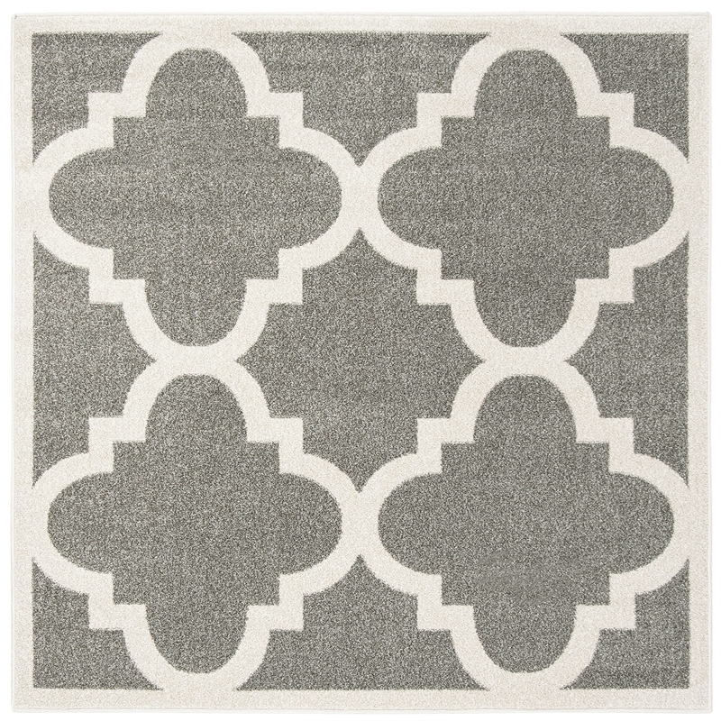 Pemberly Row Polypropylene Dark Grey Indoor Outdoor Rug - Square 5'