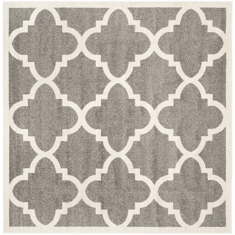 Pemberly Row Polypropylene Dark Grey Indoor Outdoor Rug - Square 7'