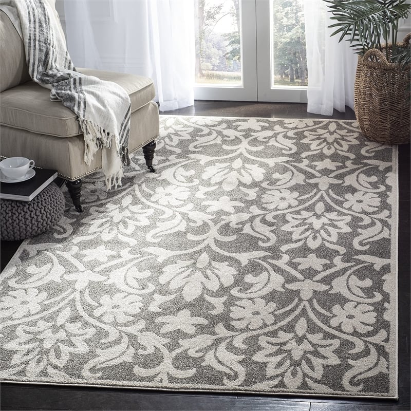 Pemberly Row Polypropylene Dark Grey Indoor Outdoor Rug - 3' x 5'