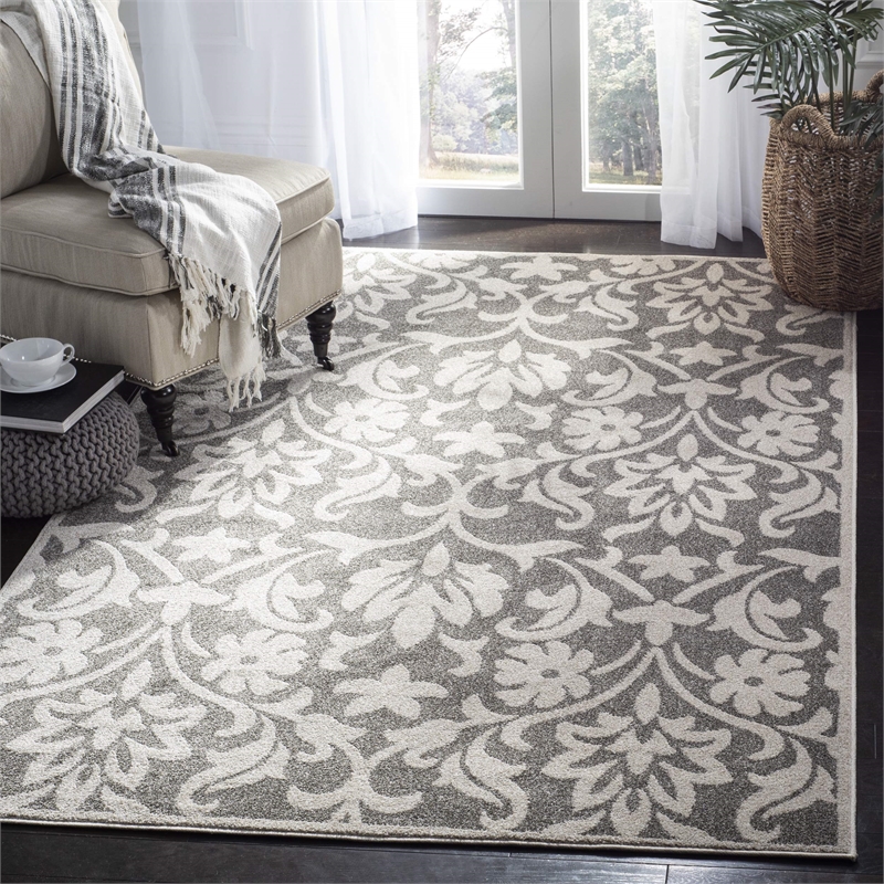 Pemberly Row Polypropylene Dark Grey Indoor Outdoor Rug - Runner 2'6