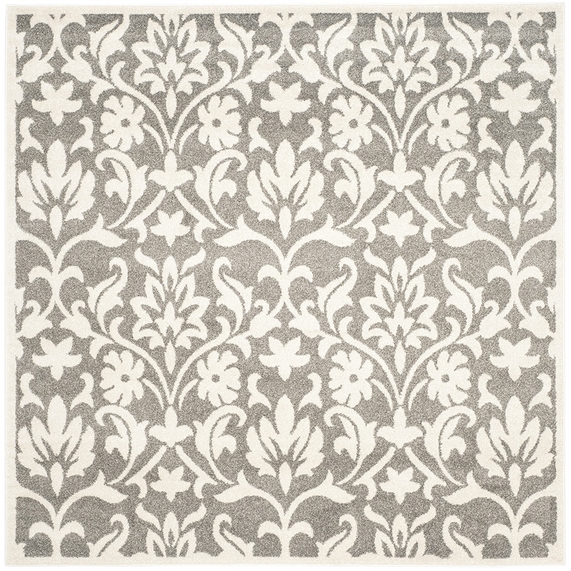 Pemberly Row Polypropylene Dark Grey Indoor Outdoor Rug - Square 7'