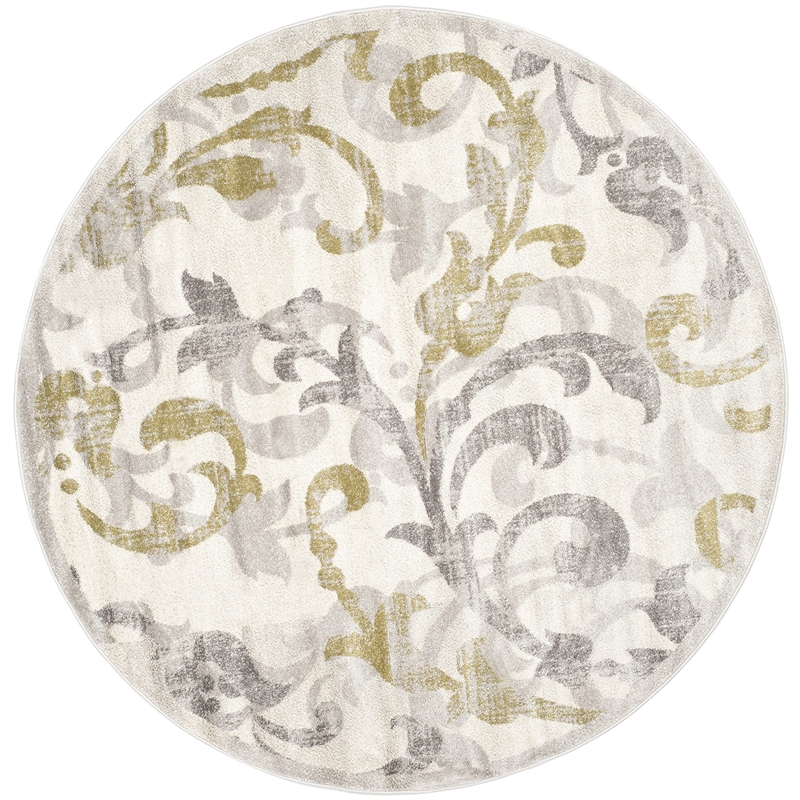 Pemberly Row Polypropylene Ivory Indoor Outdoor Rug - Round 7'