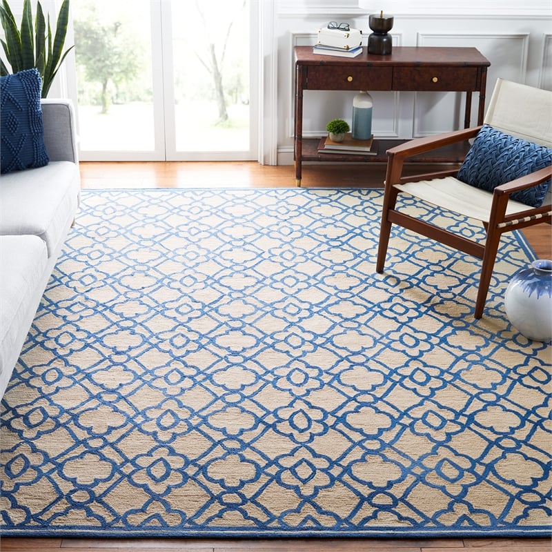 Pemberly Row Contemporary Polypropylene 8' X 10' Rug in Ivory Blue