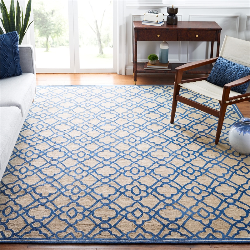 Pemberly Row Contemporary Polypropylene 8' X 10' Rug in Ivory Blue