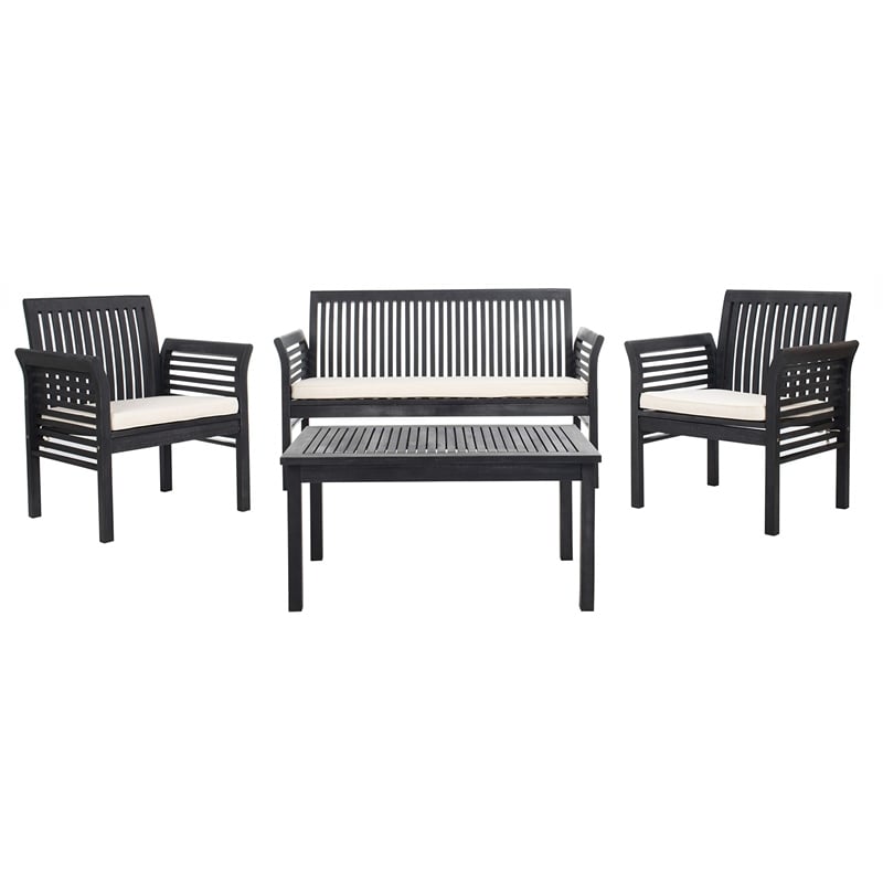 Pemberly Row Contemporary 4 Piece Patio Sofa Set in Black and White